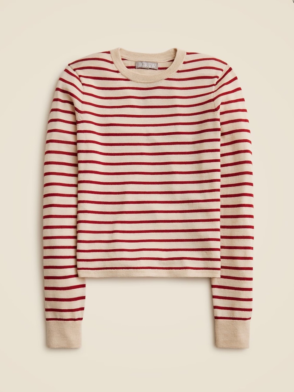 J.crew Jcrew Carolyn fitted crewneck sweater striped burgundy merino wool Sz M